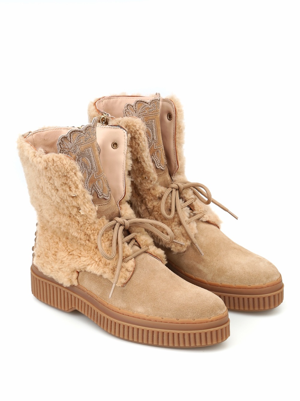 🥾♥️🥾 TOD’S Embroidered tongue ankle suede/shearling boots size 37/6,5-7 US